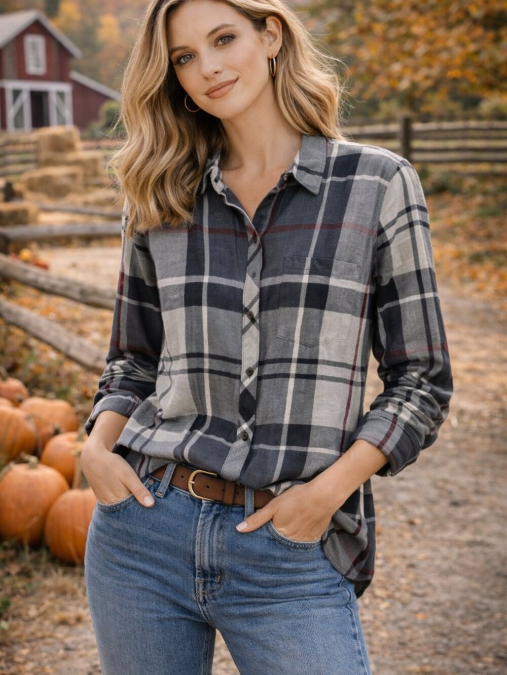 Barbour Glenn Shirt Grey Winter Tartan Plaid Cotton Tunic Fit Button Down